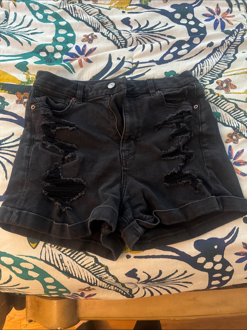 American Eagle Outfitters Black Distressed Jean Shorts